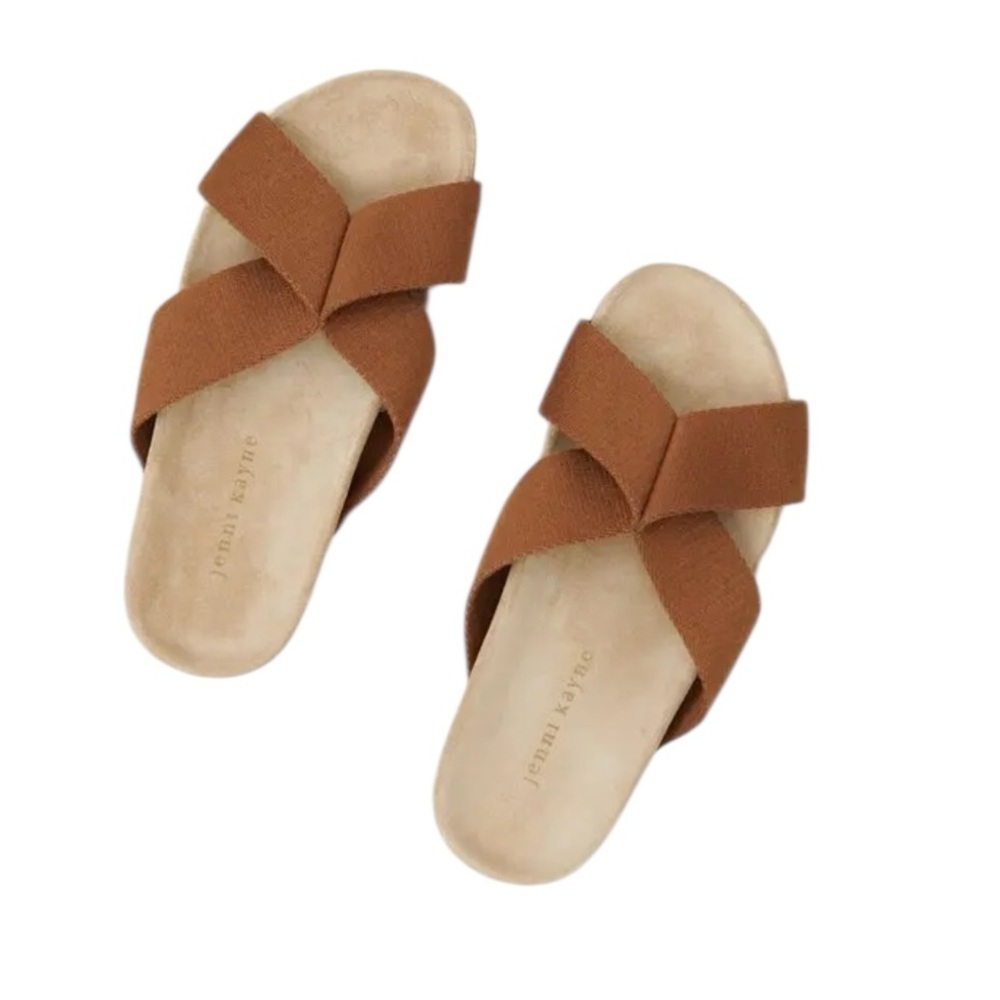 Jenni Kayne - NWOB Cotton Crossover Sandals Walnut Brown Slides Sz EU 36